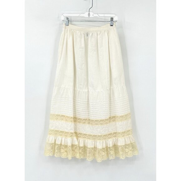 TIERED MAXI SKIRT lace embroidered hippie boho victorian prairie cottagecore S M - Picture 1 of 6